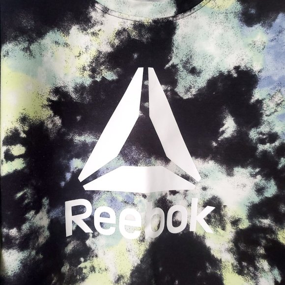 REEBOK LOGO Sweat Shirt Graphic Black Tie Dye Activewear Athleisure Loose Fit - Picture 2 of 9